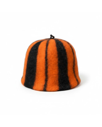 Saunahat - stribet brun - orange, 100% uld SAUNA TILBEHØR