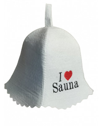Sauna Hat- I Love Sauna, 100% uld, hvid
