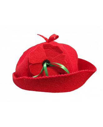 Saunahat- Rød blomst, 100% uld SAUNA TILBEHØR