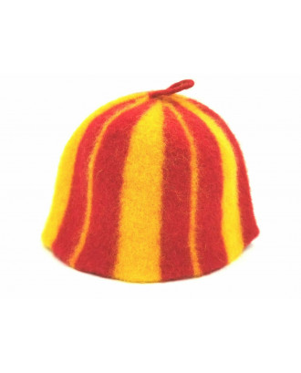 Sauna Hat- stribet rød - gul, 100% uld
