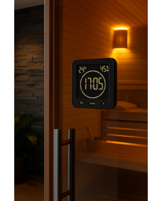 SAUFLEX 3-i-1 multifunktionel timer, termometer og hygrometer, sort SAUNA TILBEHØR