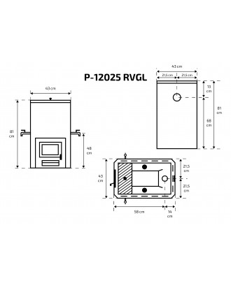 Saunaovn Skamet – P-12025 RV, Vandvarmer - Front, med Glas BÆNDENDE SAUNAOVNE