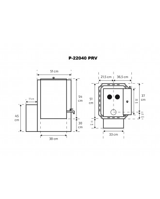 Saunaovn Skamet – P-22040 PRV, Vandvarmer - Højre, med Glas BÆNDENDE SAUNAOVNE